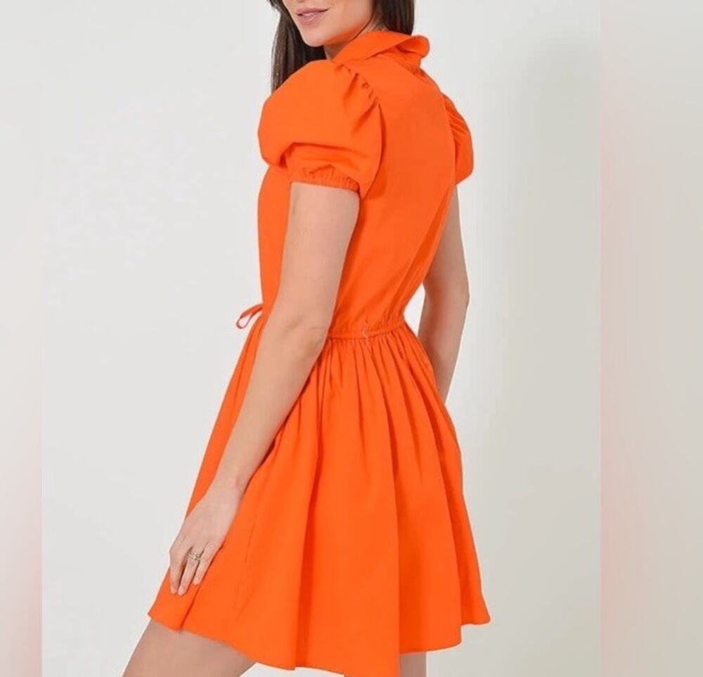 DÈLUC Women's Spread Neck Short Sleeve Plain Mini Dress in Orange SizeM